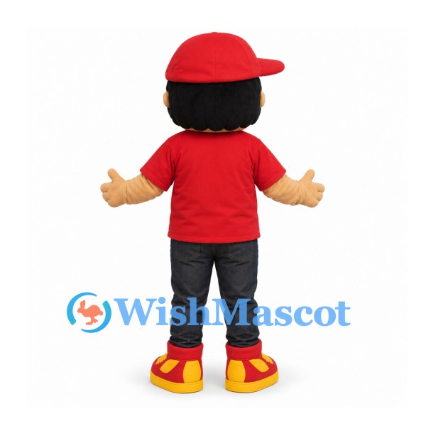 Boy Mascot Costume with Red Cap and Red Shirt