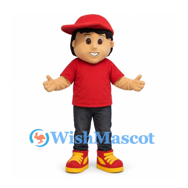 Boy Mascot Costume with Red Cap and Red Shirt