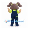 Girl Mascot Costume with Brown Pigtails and Floral Overalls