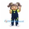 Girl Mascot Costume with Brown Pigtails and Floral Overalls