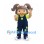 Girl Mascot Costume with Brown Pigtails and Floral Overalls