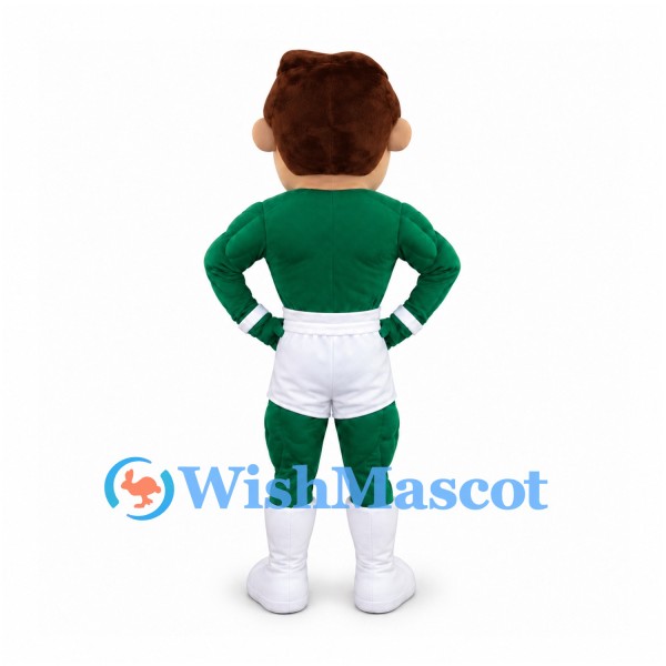 Sportsman Mascot Costume with Green Uniform and White Shorts