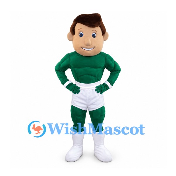 Sportsman Mascot Costume with Green Uniform and White Shorts