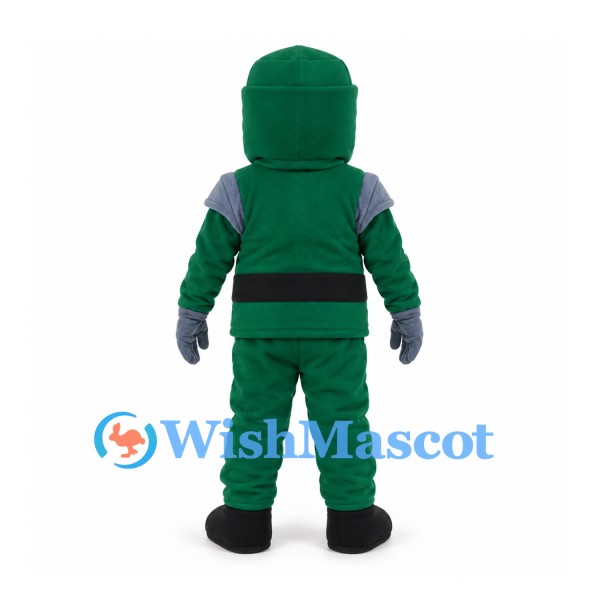 Ninja Mascot Costume in Green with Gray Armor and Yellow Eyes