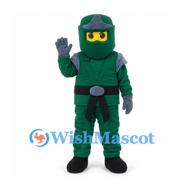 Ninja Mascot Costume in Green with Gray Armor and Yellow Eyes