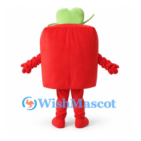 Red Pepper Mascot Costume with Green Stem and Smiling Face