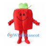 Red Pepper Mascot Costume with Green Stem and Smiling Face