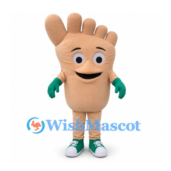 Foot Mascot Costume in Peach with Green Gloves