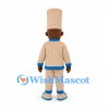 Chef Mascot Costume with Tall Tan Hat and Blue Trimmed Suit