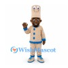 Chef Mascot Costume with Tall Tan Hat and Blue Trimmed Suit
