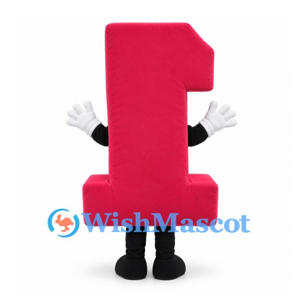 Number One Mascot Costume in Pink with Smiling Face