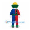 Clown Mascot Costume with Yellow Hat and Red Blue Overalls
