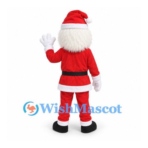 Santa Claus Mascot Costume with White Beard and Red Coat