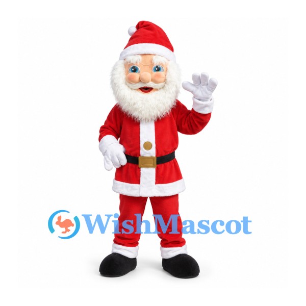 Santa Claus Mascot Costume with White Beard and Red Coat