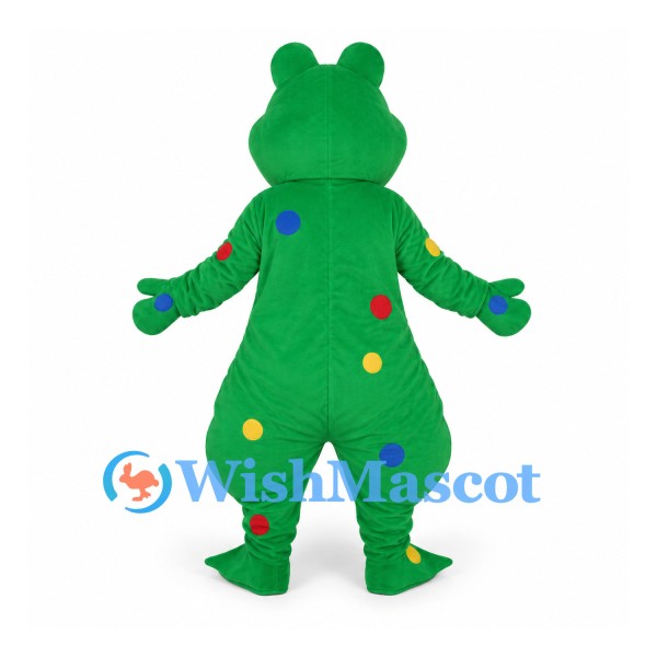 Frog Mascot Costume in Green with Rainbow Belly and Colored Spots