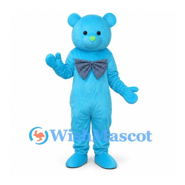 Bear Mascot Costume in Sky Blue with Large Bow Tie