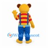 Tiger Mascot Costume with Blue Suspender Pants and Striped Shirt
