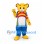 Tiger Mascot Costume with Blue Suspender Pants and Striped Shirt