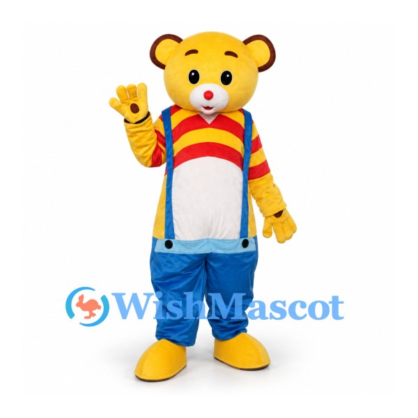 Tiger Mascot Costume with Blue Suspender Pants and Striped Shirt