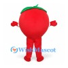 Tomato Mascot Costume in Red with Green Leaves and Smiling Face