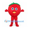Tomato Mascot Costume in Red with Green Leaves and Smiling Face
