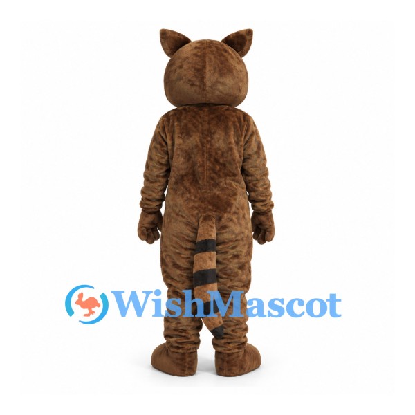 Raccoon Mascot Costume in Brown with Striped Tail and White Belly