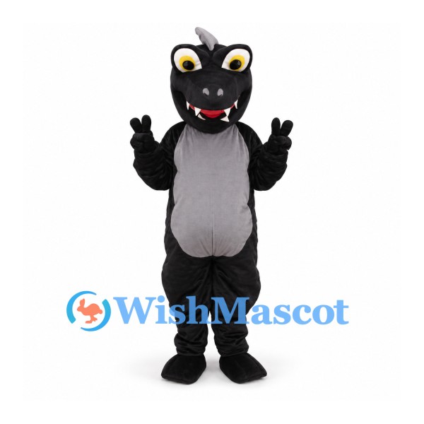 Dragon Mascot Costume in Black with Gray Wings and Spiked Tail