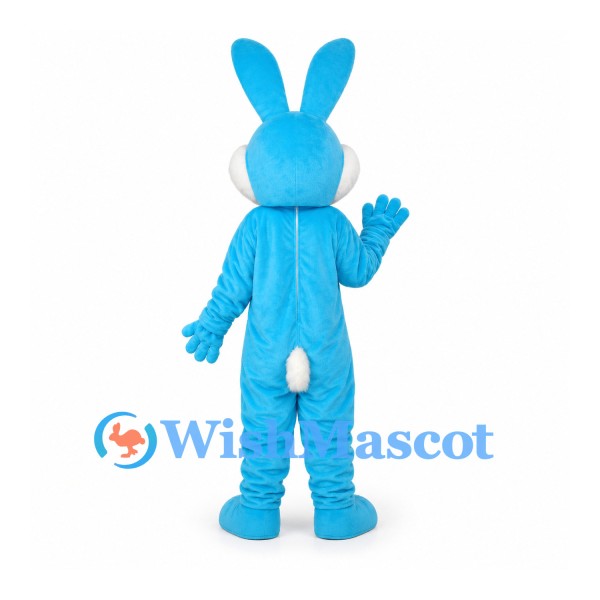 Rabbit Mascot Costume in Blue with White Belly and Red Nose