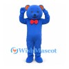 Bear Mascot Costume in Royal Blue with Red Bow Tie