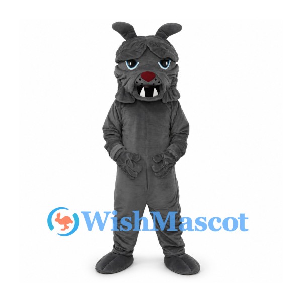 Werewolf Mascot Costume in Dark Gray with Red Nose and Fangs