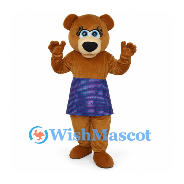 Bear Mascot Costume in Brown with Purple Skirt