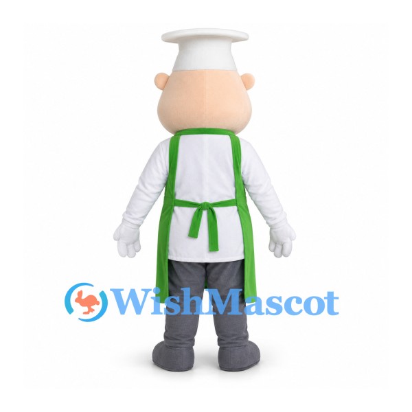 Chef Mascot Costume with White Hat and Green Apron