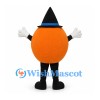 Pumpkin Mascot Costume with Black Witch Hat and Smiling Face