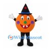 Pumpkin Mascot Costume with Black Witch Hat and Smiling Face