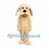 Dog Mascot Costume in Cream with Long Ears and Brown Collar