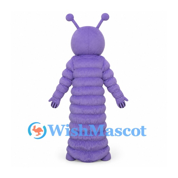 Caterpillar Mascot Costume in Purple with Segmented Body and Antennae