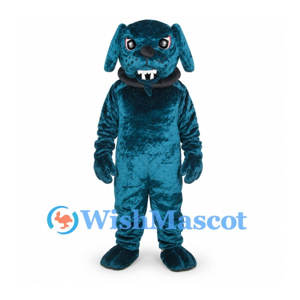 Monster Mascot Costume in Dark Teal with Floppy Ears and Fangs