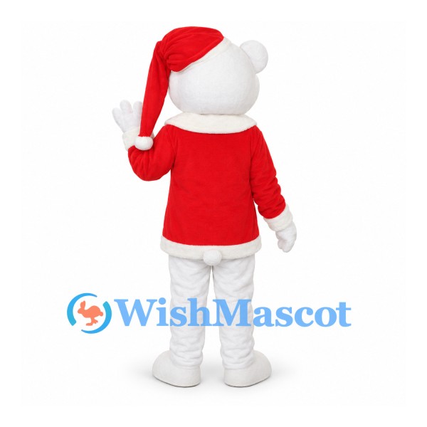 Polar Bear Mascot Costume with Red Santa Jacket and Hat