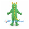 Dragon Mascot Costume in Green with Yellow Horns and Back Spikes