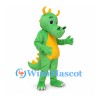 Dragon Mascot Costume in Green with Yellow Horns and Back Spikes
