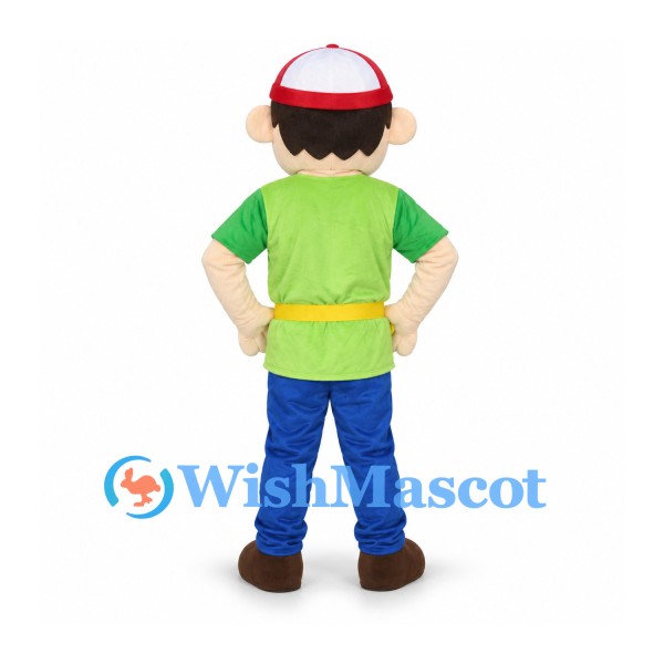Boy Mascot Costume with Green Shirt and Red Cap