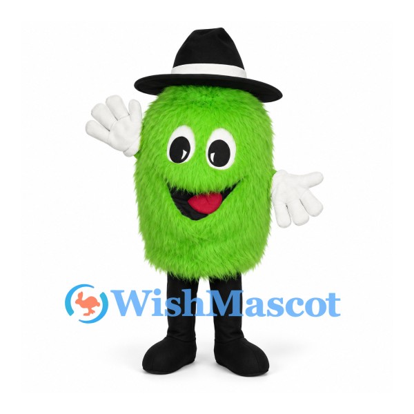 Monster Mascot Costume in Lime Green with Black Hat