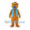 Bear Mascot Costume in Tan with Blue Vest and Red Cap