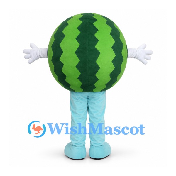 Watermelon Mascot Costume with Green Stripes and Smiling Face
