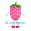 Strawberry Mascot Costume in Pink with White Seeds and Green Leaves