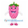 Strawberry Mascot Costume in Pink with White Seeds and Green Leaves