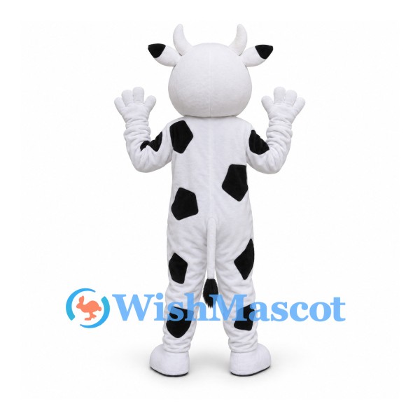Cow Mascot Costume in White with Black Patches and Small Horns