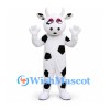 Cow Mascot Costume in White with Black Patches and Small Horns