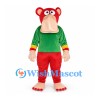 Monkey Mascot Costume in Red with Green Shirt and Long Muzzle