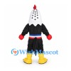 Rooster Mascot Costume in Black with White Head and Colorful Belt